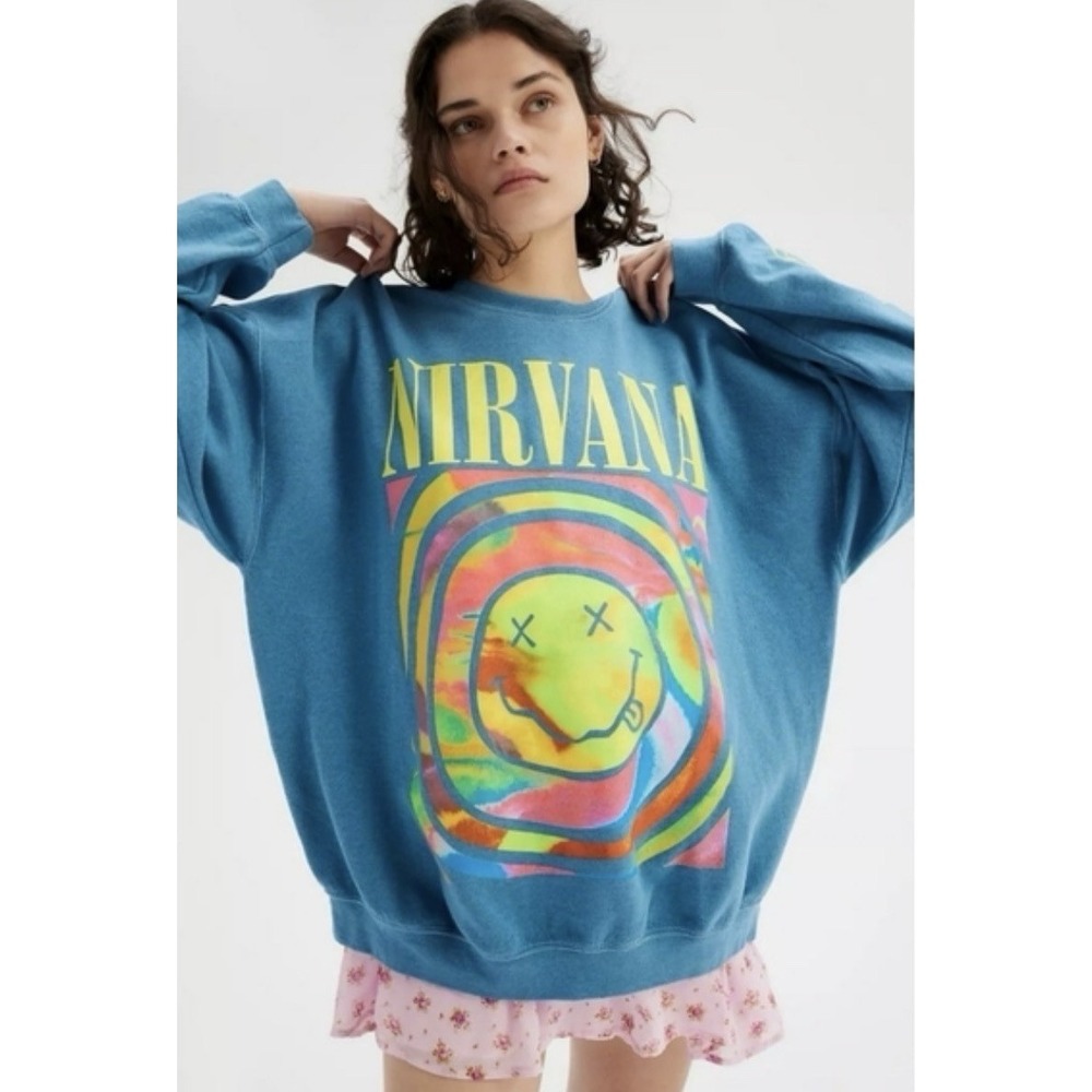 Nirvana Smile Sweatshirt Oversized Blue S/M Urban Outfitters Grunge Kurt 90s